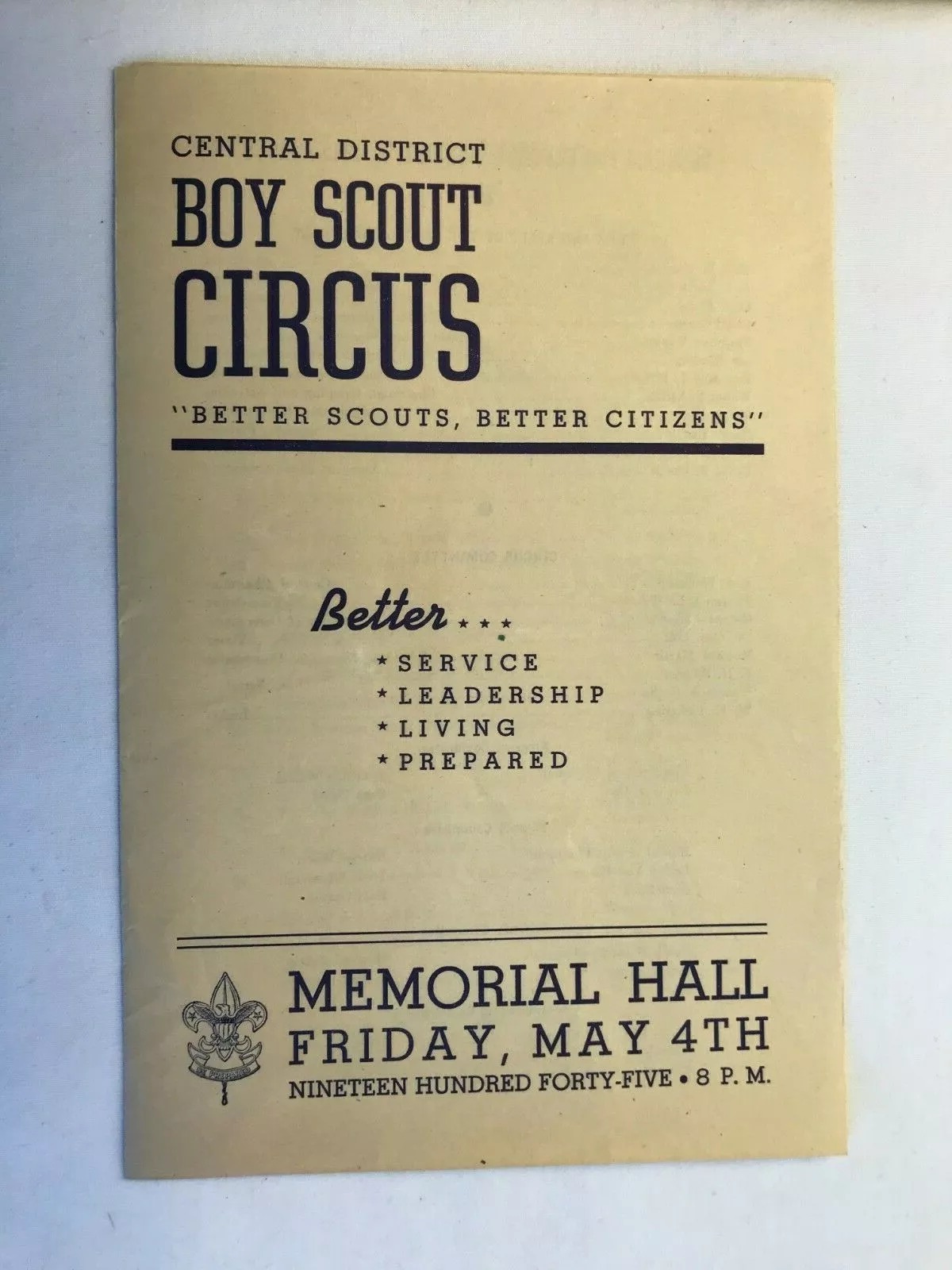 1945 Central District Boy Scout Circus program naming Joplin Memorial Hall